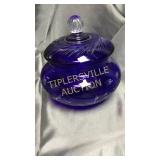 Cobalt crystal to clear biscuit jar 7in