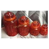 Complete moon and star canister set amberina with