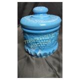 Heavy Fenton blue milk glass swirl biscuit jar