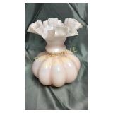 Pink Fenton fluted melon vase 7.5in