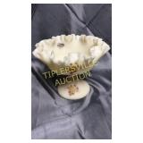Burmese Fenton cameo ivory compote (crack inside)