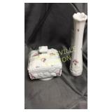 Westmoreland milk glass with painted rose candy