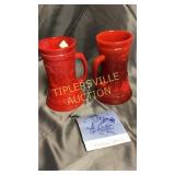 Pair of patriot red Fenton bicentennial mugs 7in