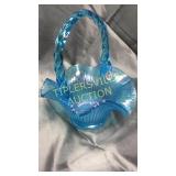 7.5in Fenton iridescent blue basket