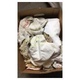 Box of hand made linens and doilies