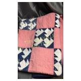 Home made quilt pink blue dogs