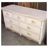 Wicker dresser with wooden carved shell handles
