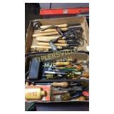 2 boxes chisels, large knives and misc