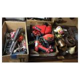 3 boxes misc tools sanders, oilers, hammers