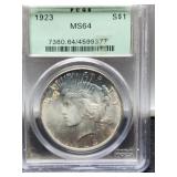 1923 Slab Peace Dollar PCGS MS64 Nice Early