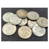 (10) 40% Silver K. Half Dollars