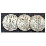 (3) W. Liberty Half Dollars: 1940, 44, 45