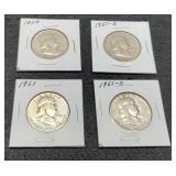 (4) F. Half Dollars: 1950, 51-P,D,S