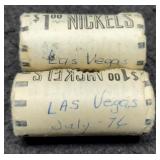 Lot w/ 2- $1 Rolls Of Nickels Labeled Las Vegas