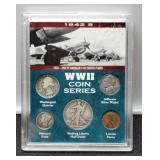 1942 5 Coin Type Set w/ WW2 Display Holder