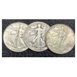 (3) W. Liberty Half Dollars: 1943-P&S, 46