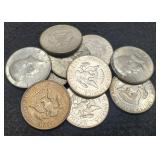 (10) 40% Silver K. Half Dollars