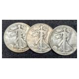 (3) W. Liberty Half Dollars: 1941, 44, 45-D