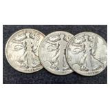 (3) W. Liberty Half Dollars: 1938, 40, 45