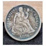 1876 Liberty Seated Dime VF20