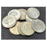 (10) 40% Silver K. Half Dollars