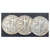 (3) W. Liberty Half Dollars: 1942-D, 44-P&D