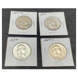 (4) F. Half Dollars: 1954-P,D,S; 56