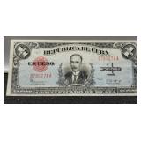1943 Cuba 1 Peso Note XF