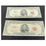 (2) 1963 $5 Red Seal Notes