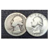 (2) Silver W. Quarters: 1964 MS, 1938 VG