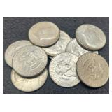 (10) 40% Silver K. Half Dollars