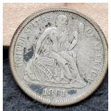1861 Liberty Seated Dime XF40