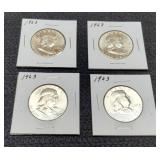 (4) 1963 F. Half Dollars BU