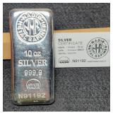 10 Troy Oz. Silver Bar By Nadir Assayer