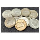(10) 40% Silver K. Half Dollars