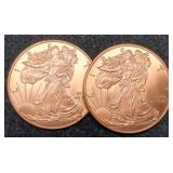 (2) 1 Troy Oz. Copper W. Liberty Proof Rounds