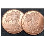 (2) 1 Troy Oz. Copper W. Liberty Proof Rounds