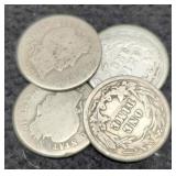 (4) Barber Dimes: 1908-D, 11, 12, 14