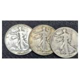 (3) W. Liberty Half Dollars: 1944, 45, 46