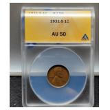1931-S Slab Lincoln Cent ANACS AU50