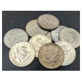 (10) 40% Silver K. Half Dollars