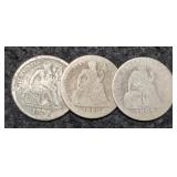 (3) Liberty Seated Dimes: 1887, 88, 91