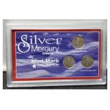 Display w/ 3 M. Dimes w/ Different Mint Marks