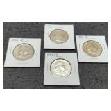 (4) F. Half Dollars: 1948-D, 50-D, 51-S, 52 AU
