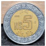 1992 Mexico 5 Peso Bi Metal Coin