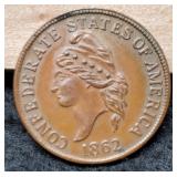 1862 Confederate Penny Unc.
