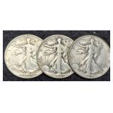 (3) W. Liberty Half Dollars: 1941-D, 42-S, 44