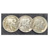 (3) 1928 Buffalo Nickels: P Full Horn, D&S