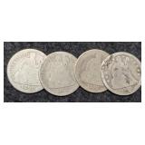 (4) Liberty Seated Dimes: 1849, 75, 77, 90