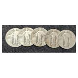 (5) Standing Liberty Quarters: